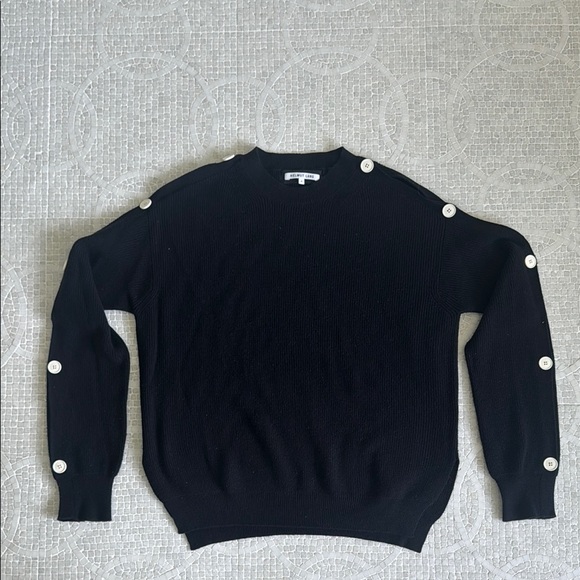 Helmut Lang Black Crew Neck Sweater with White Buttons